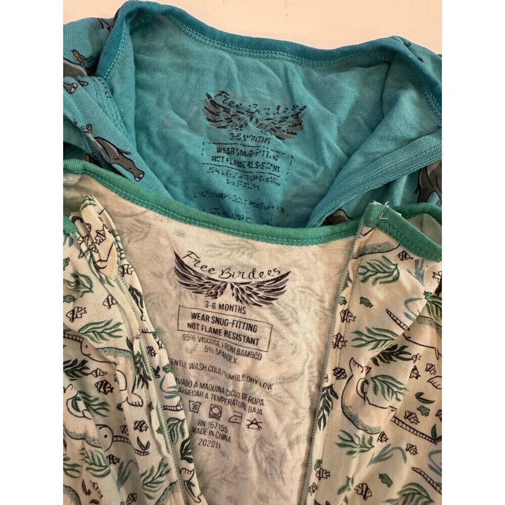 Free Birdees Bamboo Coveralls 3-6 Months Bundle Rhino Safari & Narwhal Print - Picture 4 of 6
